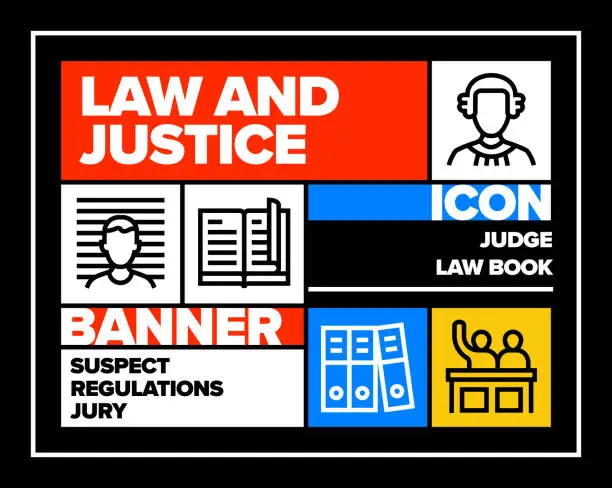 Vector illustration of Law and Justice Line Icon Set and Banner Design