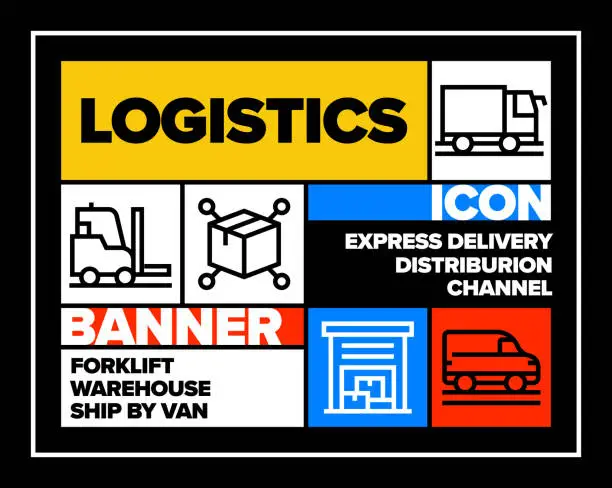 Vector illustration of Logistics Line Icon Set and Banner Design