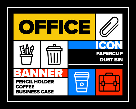 Office Line Icon Set and Banner Design