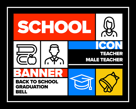 School Line Icon Set and Banner Design