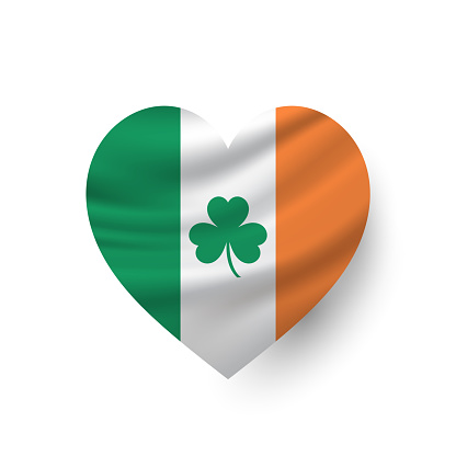 Flag of Ireland heart shape with clover. Vector illustration. EPS10