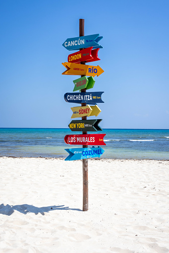 Directional sign listing cities and the distance to each