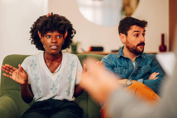 istock Diverse couple on a therapy session in a psychologist office 1469828647