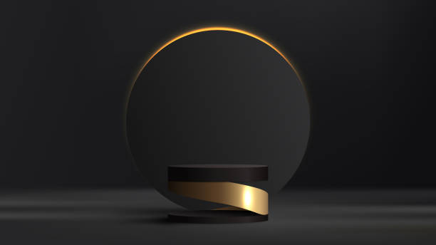 istock 3D realistic luxury modern black and gold cylinder podium stand 1469828688