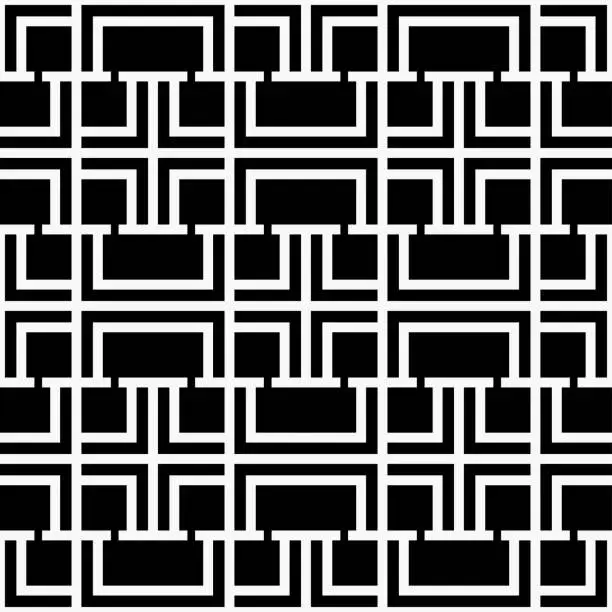 Vector illustration of Classic and sophisticated black and white geometric grid pattern in horizontal alignment