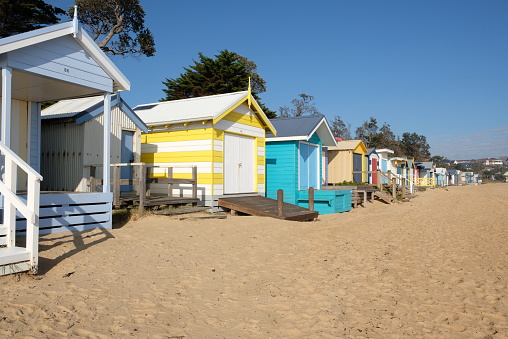 Beach huts on Mills Beach Mornington Victoira.