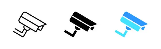 Vector illustration of CCTV set icon. Camera, video, protection, lock, secure, lens, media, photographer, social network, video surveillance. Vector icon in line, black and colorful style on white background