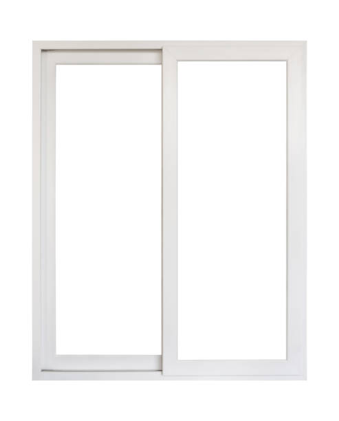 istock Real modern house window frame isolated on white background 1469842660