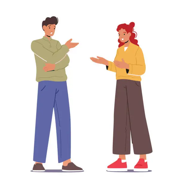 Vector illustration of Casual And Friendly Conversation Between Man And Woman. Friends Or Colleagues Male Female Characters Communication