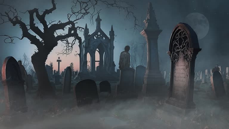 Dark Fantasy Cemetery at Dusk with Zombies 4K