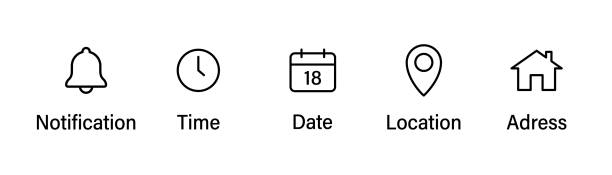 ilustrações de stock, clip art, desenhos animados e ícones de notification reminder icons. business notification icons collection. bell, clock, calendar, location, aderess icons. eps 10 - 2839