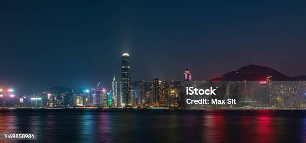 Hong Kong Skyline At Night Stock Photo - Download Image Now - Architecture, Building Exterior, Business