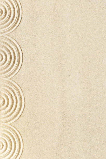 istock Top view pattern in Japanese Zen Garden with close up concentric circles on sand for meditation and relaxation. Aesthetic minimal sand background with copyspace, beige neutral tones. 1469859120