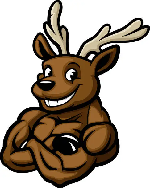 Vector illustration of Strong reindeer cartoon mascot character