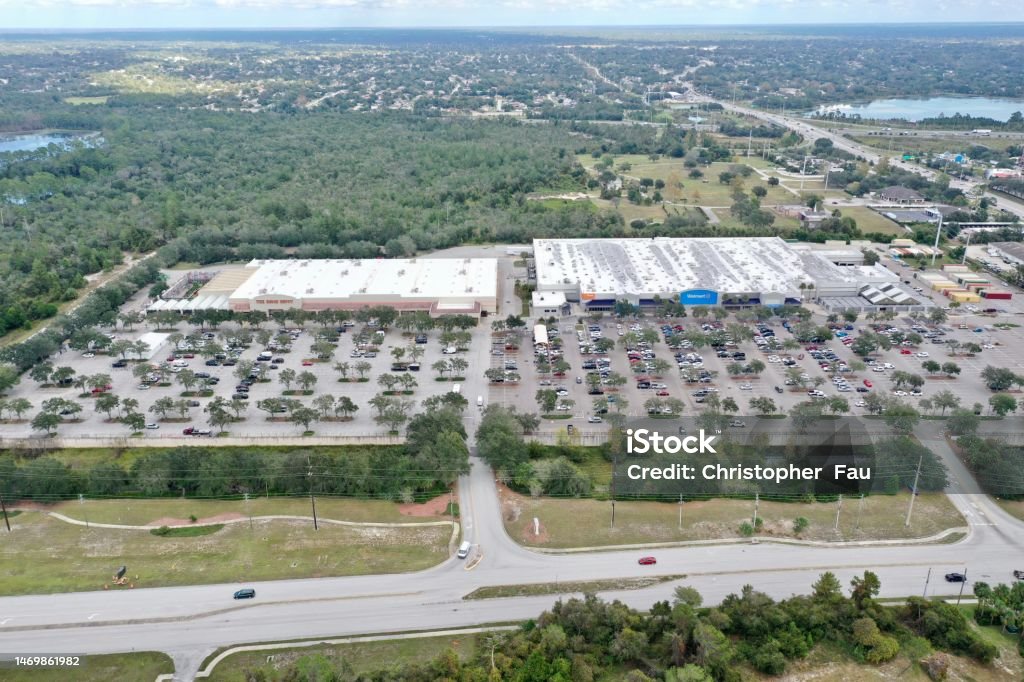 Walmart and Home Depot Walmart and Home Depot from the air Aerial View Stock Photo