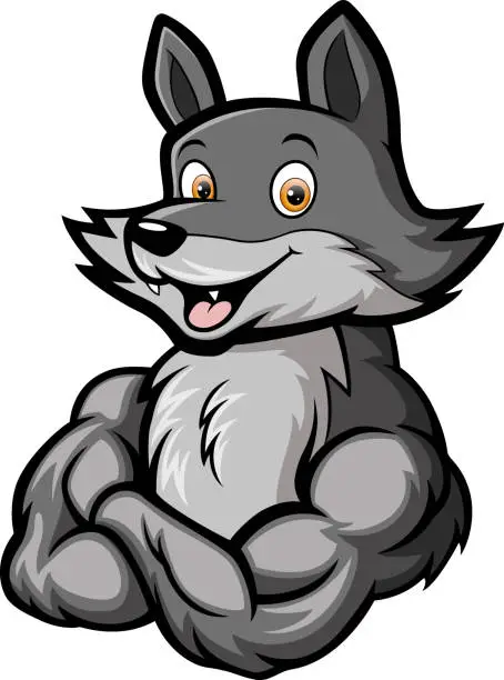 Vector illustration of Strong wolf cartoon mascot character