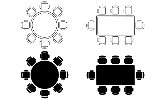 outline silhouette round rectangular table icon