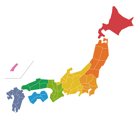 Map of Japan in Japanese style. High-quality, high-definition, line drawing, blank map, Japanese archipelago