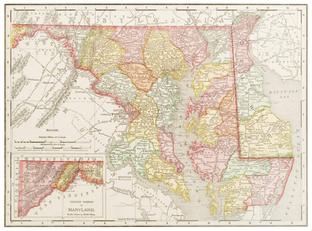 米国デラウェア州とメリーランド州の地図1899 - dover ohio点のイラスト素材／クリップアート素材／マンガ素材／アイコン素材