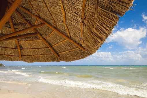 Looking Out at the Caribbean Sea/ocean from a Palapa/Grass Hut