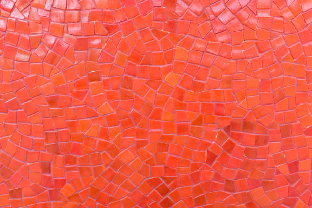 Mosaic monochrome pattern made of porcelain chips, RED