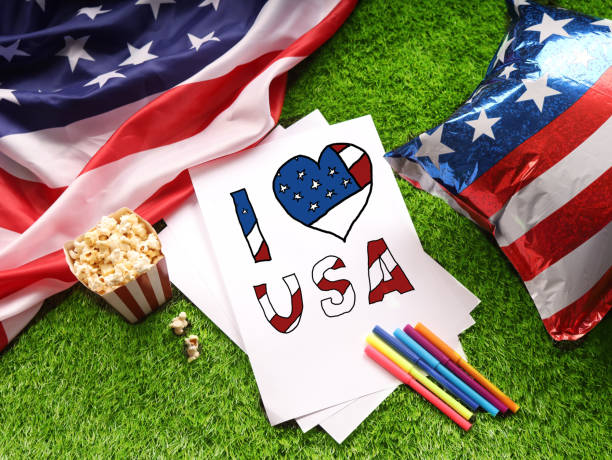 I love USA. Children's drawing. Independence Day concept.
