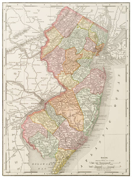 Mapa do estado de Nova Jérsei, EUA 1899 - ilustração de arte em vetor