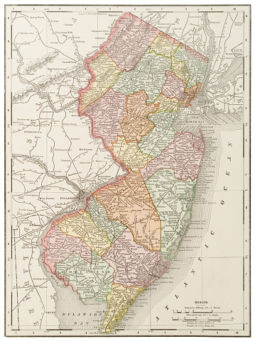 Map of the state of New Jersey, USA 1899