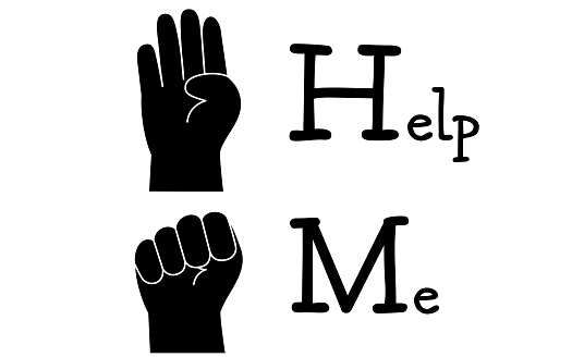 Stranded Help Me Sign Line Drawing Of The Help Me Hand Sign Stock Illustration - Download ...