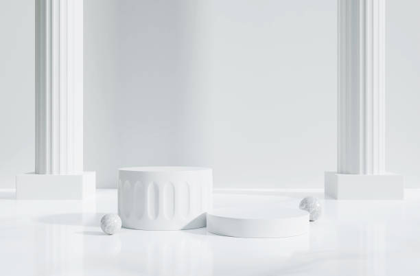 istock Stand Minimal mockup for presentation.Abstract white background concept and white stone texture.Geometric platform show cosmetic product.3D display podium on white background.Stage showcase.3D render 1469887062