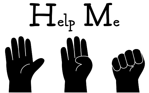 Line drawing of the Help Me hand sign