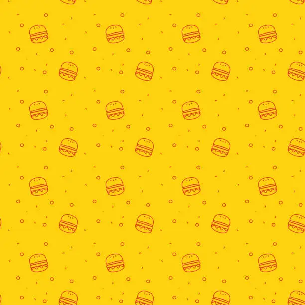 Vector illustration of Fun and Modern Seamless Pattern of a Burger Bun on a Funky Bright Orange Background stock illustration