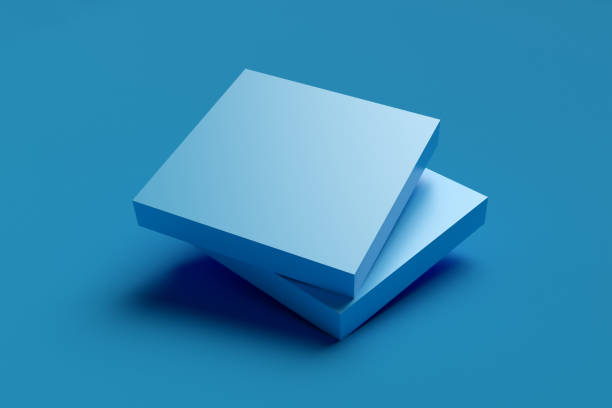 istock Two square blocks levitating on blue background. Modern background design with geometric shapes. 1469903575