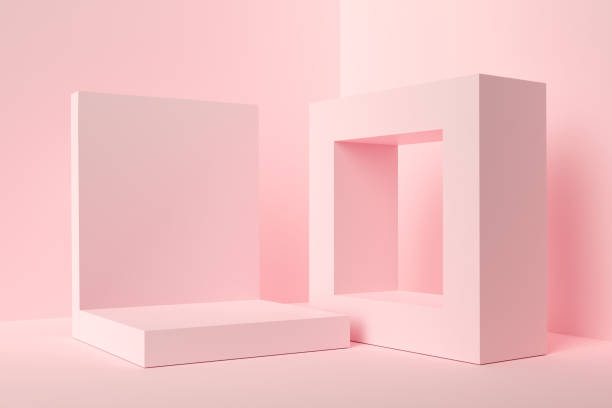 istock Abstract geometric shapes on pink background. Minimal 3D rendering abstract background. 1469903813
