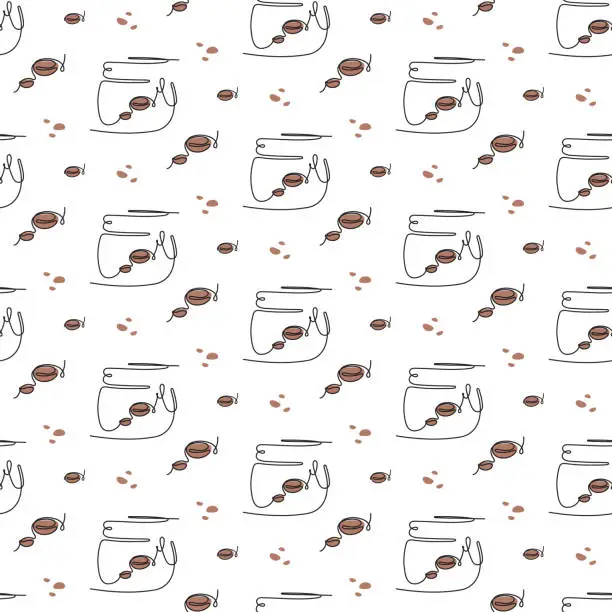 Vector illustration of Seamless pattern with a jar and coffee bean.  Vector illustration isolated on white background
