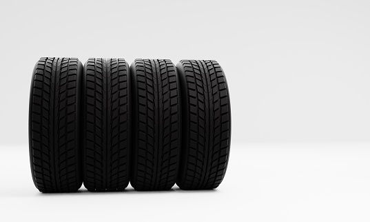 Tire set for car, isolated on white background. 3d rendering