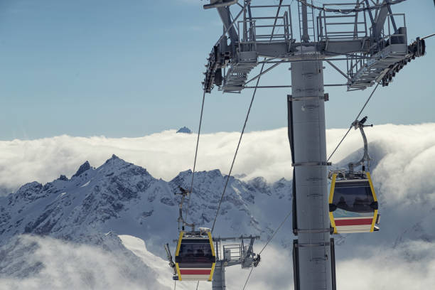 istock Cable car in a ski resort with compact cabins 1469905147