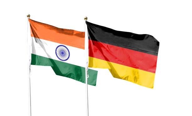 istock German flag with Indian flag on cloudy sky. waving in the sky 1469908360