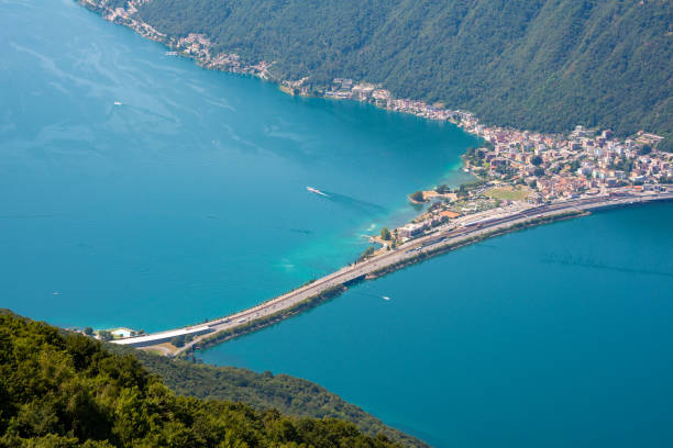 istock Beautiful mountain lake with a bridge in Switzerland 1469908520