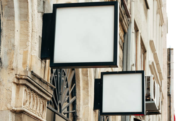 istock Blank store signboard design mockup in the street 1469908536