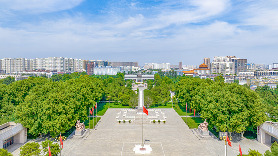 Aerial photography of Martyrs Cemetery and North China Revolutionary War Memorial Hall of North China Military Region, Shijiazhuang City, Hebei Province, China