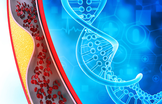 Genetic variants heart disease. 3d illustration