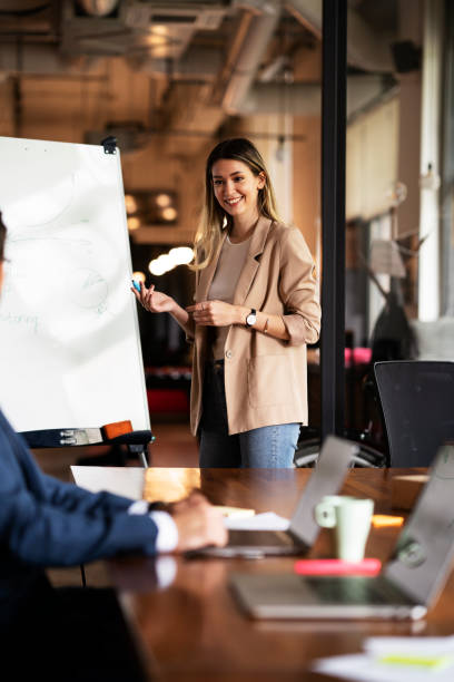 Businessman present his idea to working team