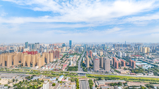 Aerial photography of Qiaoxi Road, Beijing-Guangzhou Line and Jiefang North Street in Qiaoxi District, Shijiazhuang City, Hebei Province, China