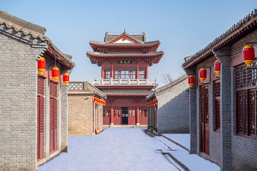Snow scene in Deyu Ancient Town, Zanhuang County, Shijiazhuang City, Hebei Province, China