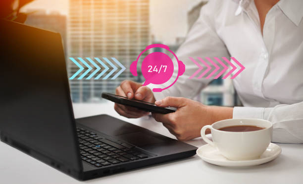 istock Customer service technology, call center, customer support, assistance, telemarketing, consulting concept. 1469914974