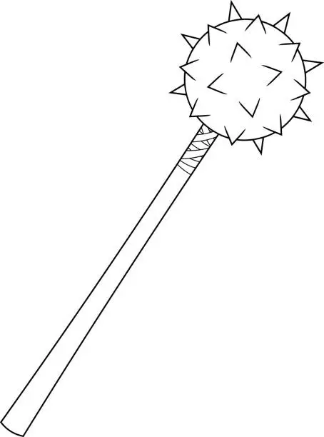 Vector illustration of Outlined Cartoon Medieval Mace Weapon