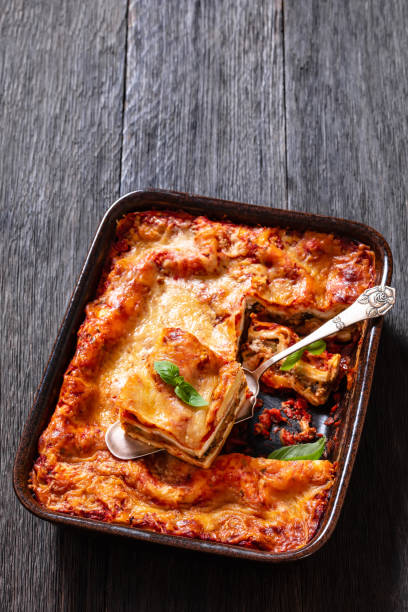 istock portion of Lasagna in baking dish, top view 1469915644