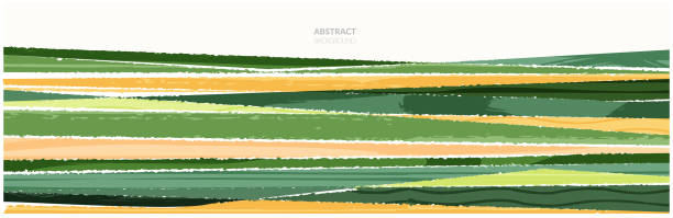 illustrazioni stock, clip art, cartoni animati e icone di tendenza di priorità bassa astratta del vettore dell'agricoltura del campo di riso. piantagione agricola rurale di risaia. modello di illustrazione strutturata del paesaggio montano. progettazione di terreni agricoli ecologici verdi. modello di vista campagna estiva - food hill landscape farm