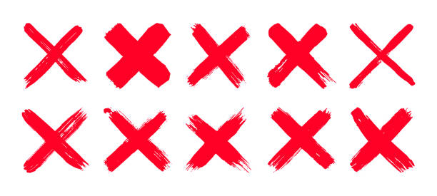 Dirty grunge hand drawn with brush strokes cross x vector illustration icon set. Dirty grunge hand drawn with brush strokes cross x vector illustration icon set. Cross mark wrong symbol graphic design collection. Check mark symbol NO button for vote in check box, web, etc. letter x stock illustrations